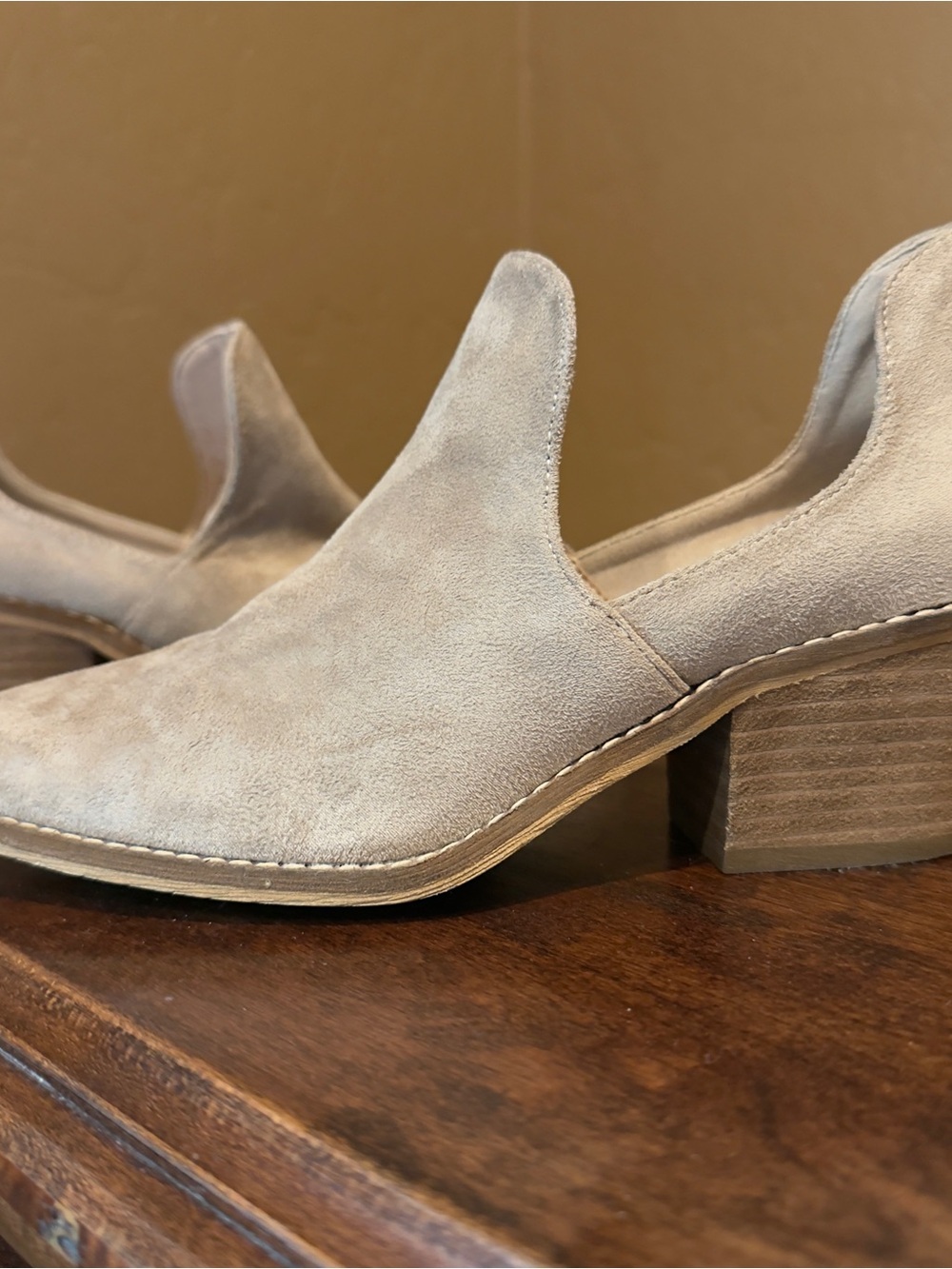 DownEast Beige Suede Block Heel Mule